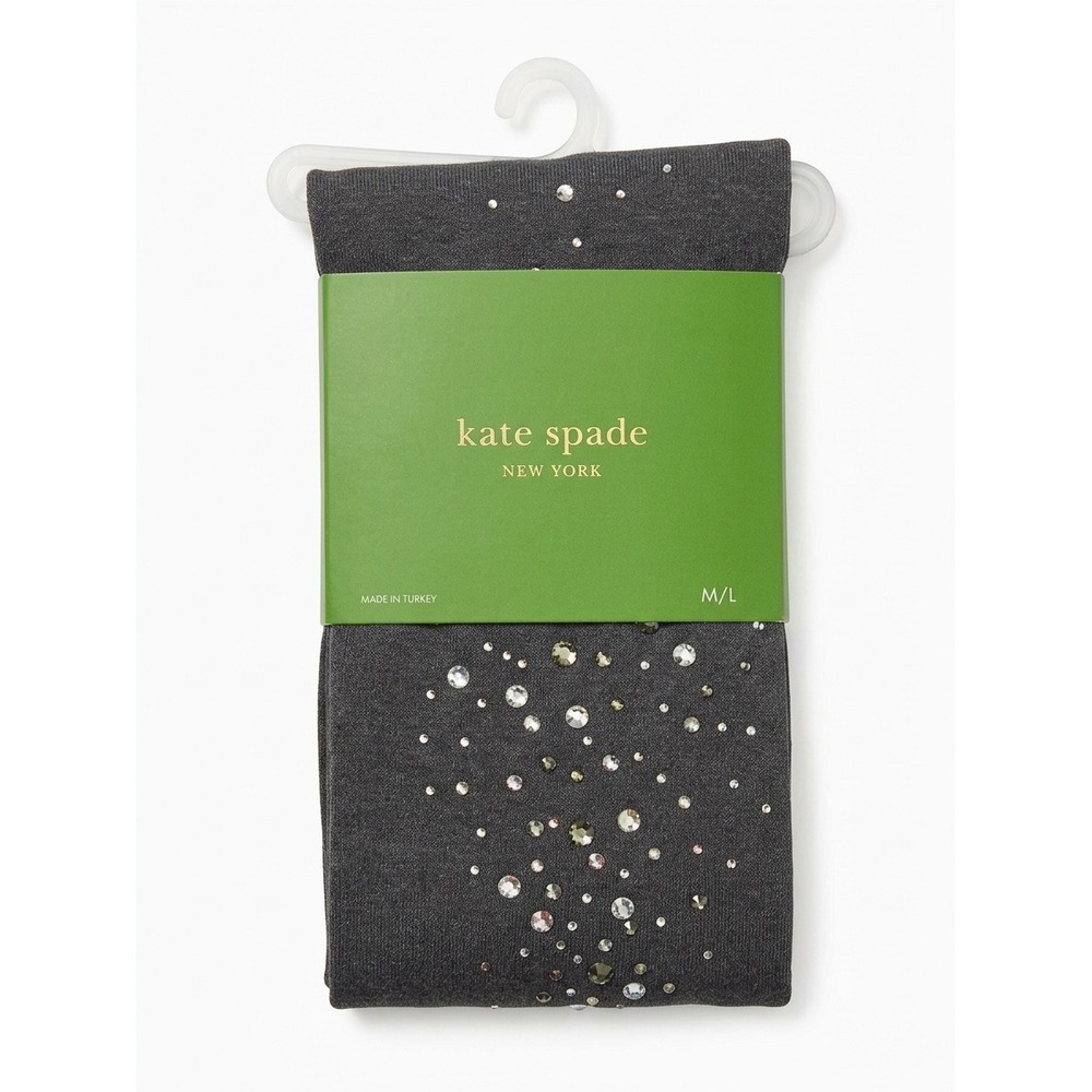 Kate Spade New York Rhinestone Embellished Tights Medium Grey Heather M/L 281050
